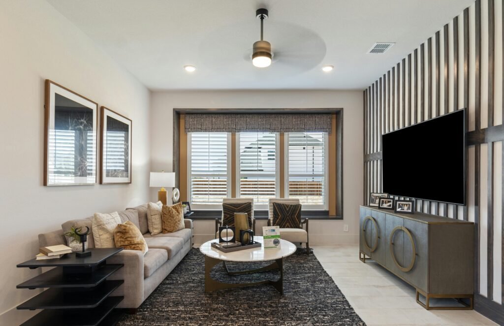 A contemporary living room featuring stylish furniture and decor with a modern touch.